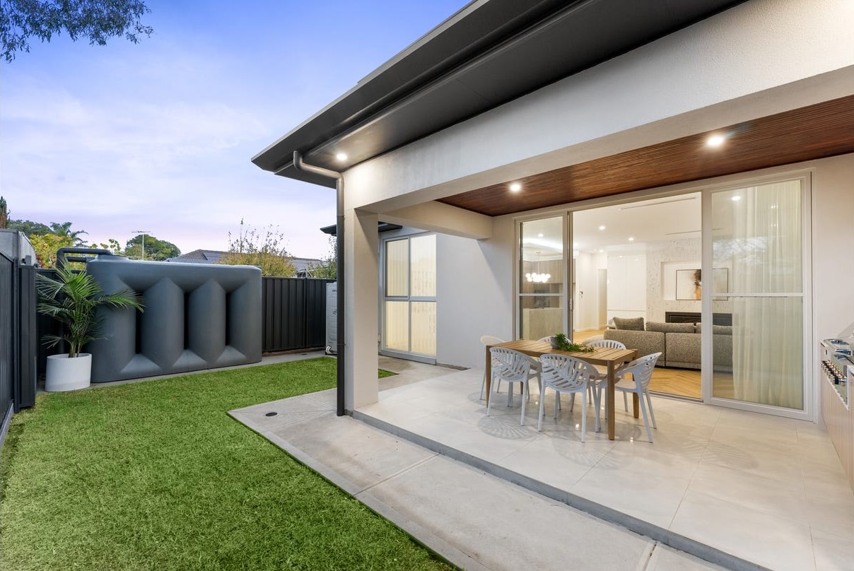 Outdoor living area of a completed home